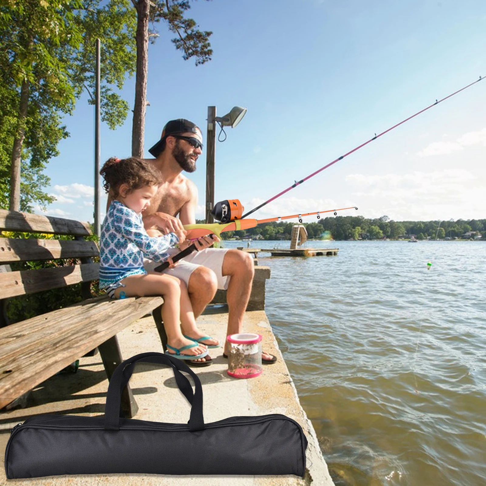 Kids Fishing Pole Set Portable 1.3 Meter Telescopic Fishing Rod and Reel Combo Kit for Boys and Girls Fishing Rod and Reel Combo