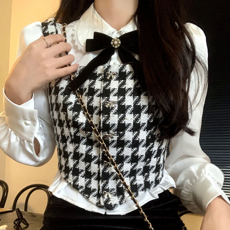 Shirts Women Slim Temper Preppy Peter Pan Collar Lace Designer Elegant Sweet Lolita Style Kawaii Clothes Korean Fashion Рубашки