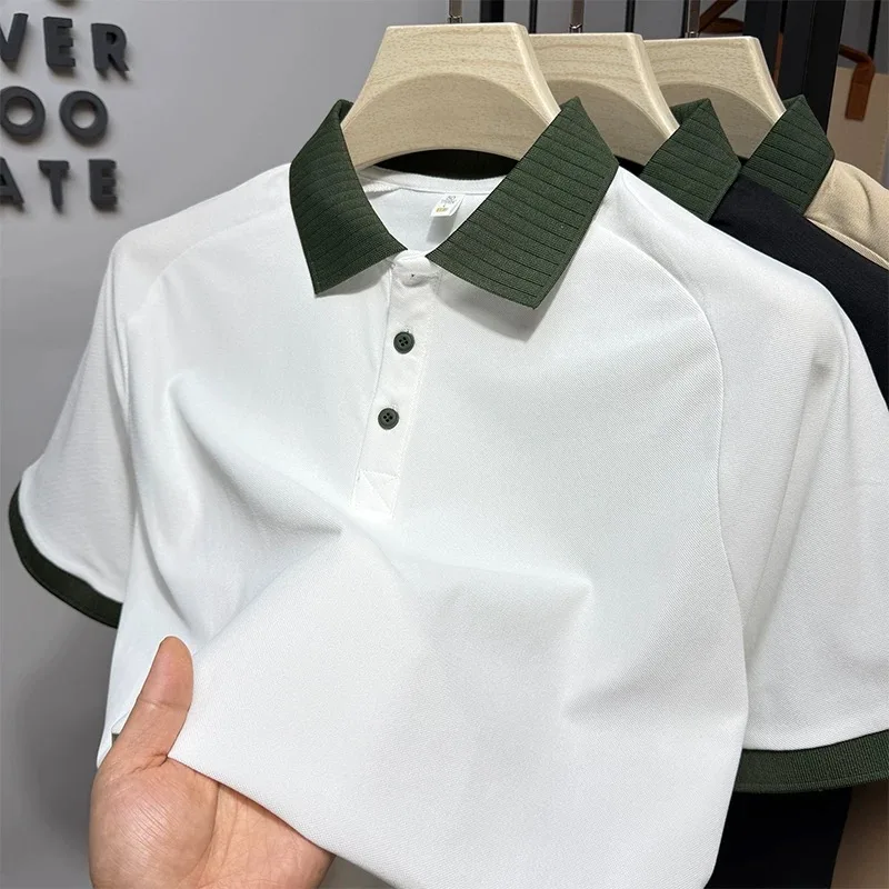 Light luxury high-end color blocked lapel short sleeve polo shirt summer trend youth Korean casual T-shirt fashion men's wear