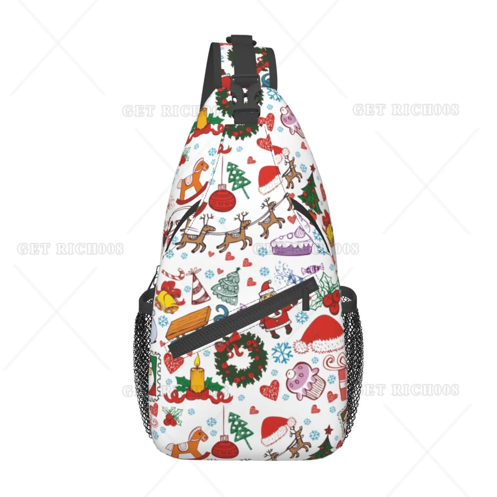 Mochila cruzada de dibujos animados de Navidad para hombres y mujeres, bolso de pecho para senderismo al aire libre, viaje