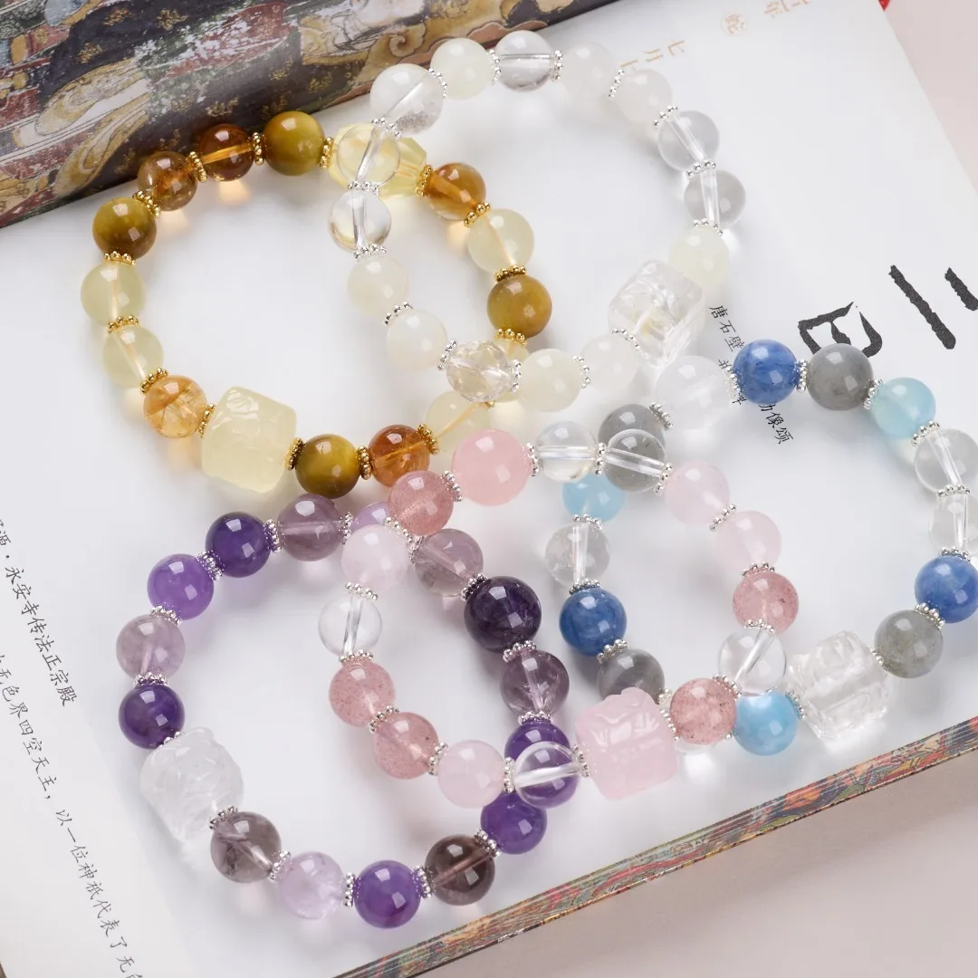 

Натуральный мульти-драгоценный камень для женщин, пять элементов, сахарный куб, Феникс, носить пион, высококачественный хрустальный браслет