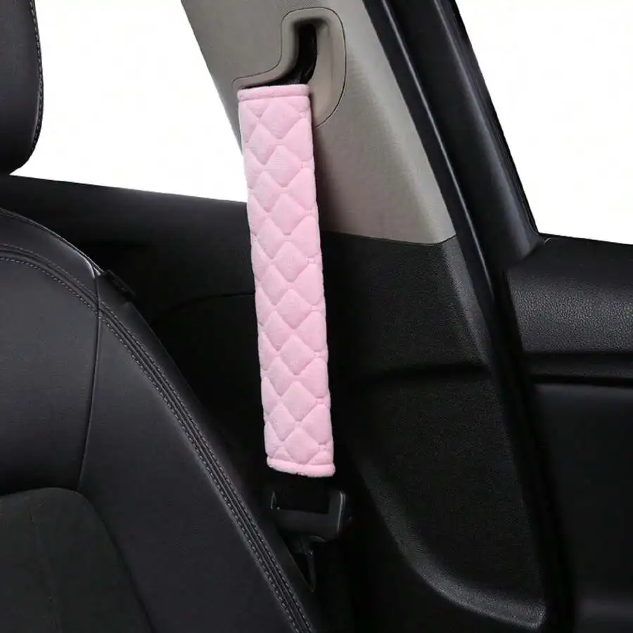 1pc Short Plush Embroidered Rhombus Design Car Shoulder Pad, Warm & Comfortable,Car Accessories