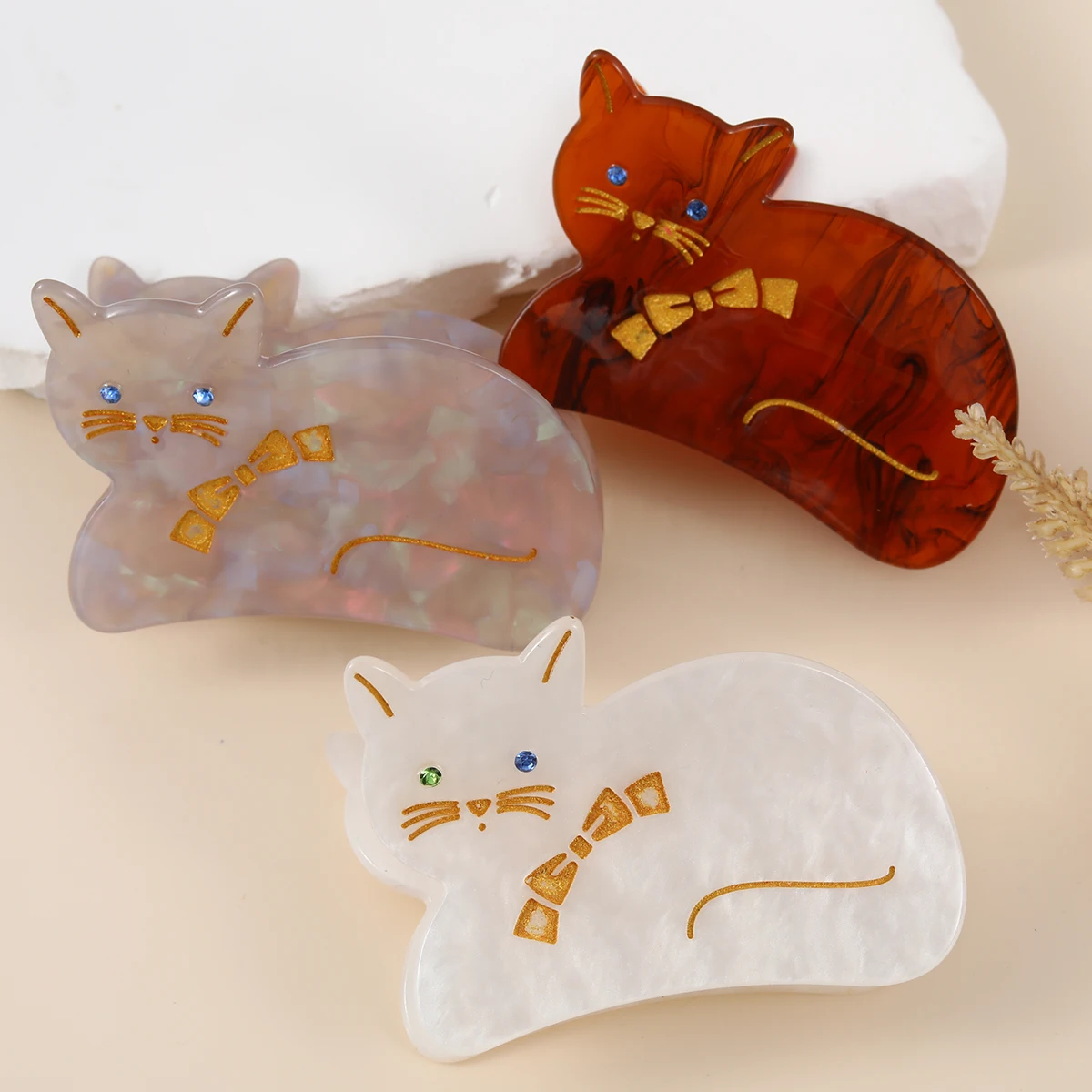 1 Piece personalized marble acrylic sweet cat stone hair claw clip