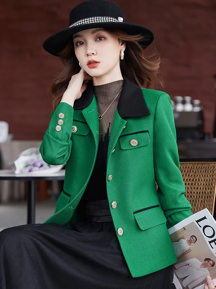 New Arrival Ladies Blazer Women Slim Casual Jacket Long Sleeve Single Breasted Pink Apricot Green Female Autumn Winter Coat