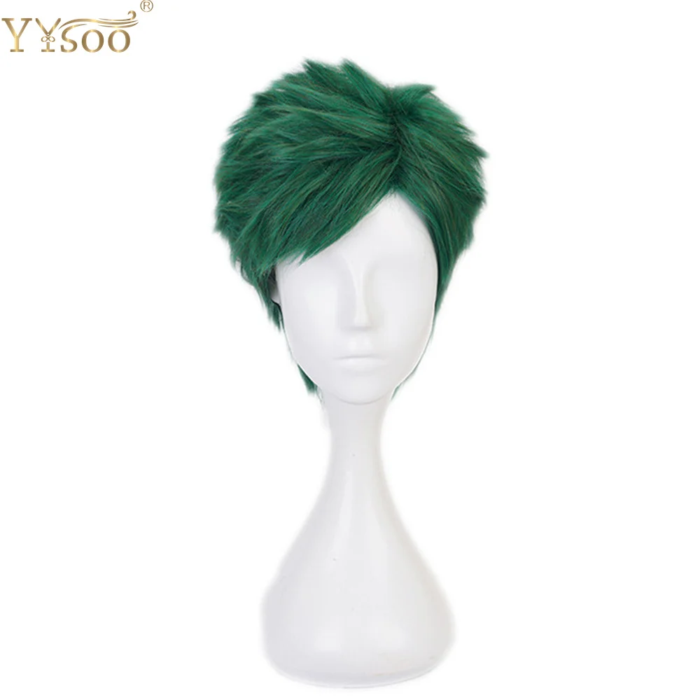 YYsoo Short Green Bob Synthetic Hair Cosplay Wigs for Men Party Show Wig Boy\'s Wigs Side Part Full Machine Made Wig