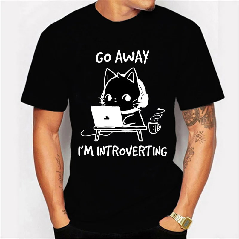 Camisetas con estampado de Go Away I'm Introverting para hombres y mujeres, divertidas camisetas de Gaming de gato, Tops de moda