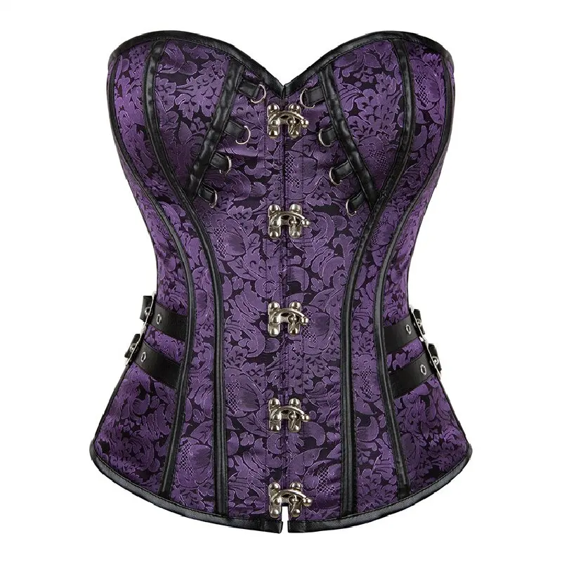 

Steampunk Overbust Corset Goth Punk Leather Bustier Plus Size Lace Up Jacquard Corselet Vintage Top for Women Outerwear