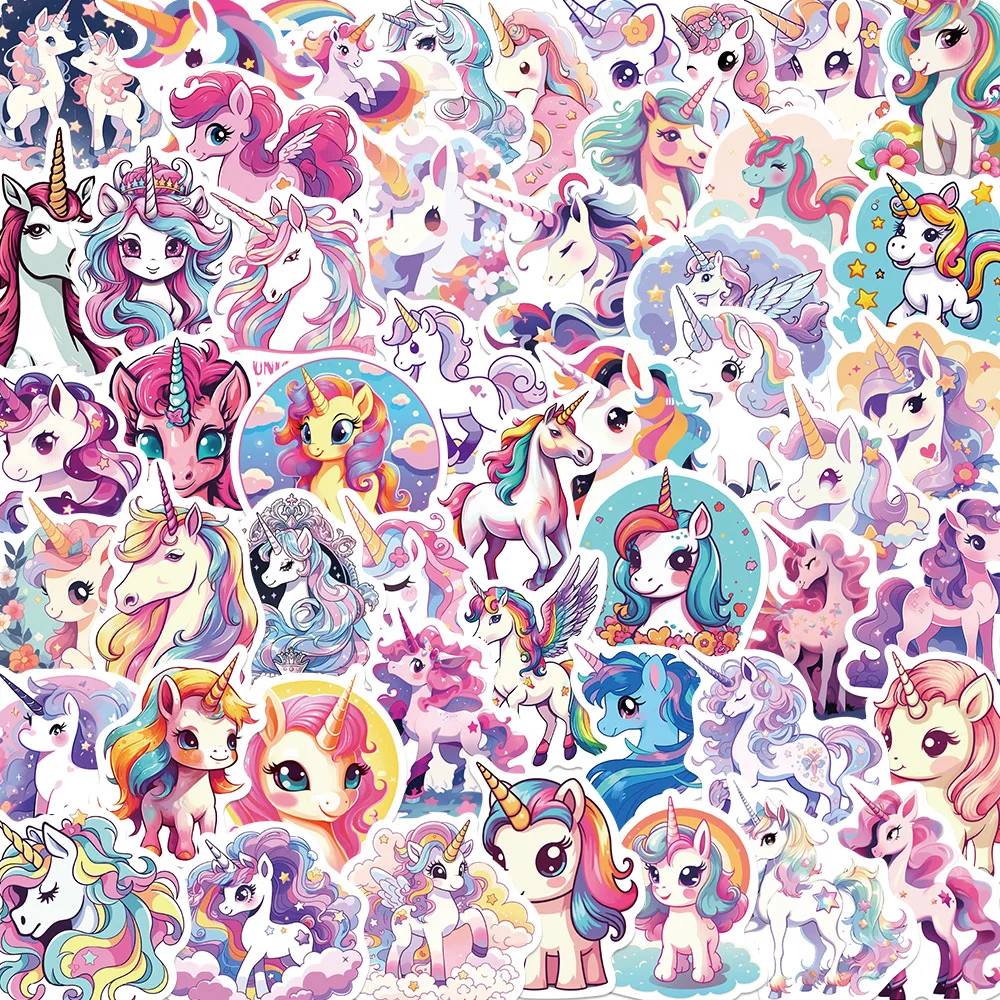 50PCS Cute Unicorn Cartoon Animals Graffiti Stickers telefono fai da te chitarra Laptop Notebook valigia Cup adesivo impermeabile giocattolo per bambini