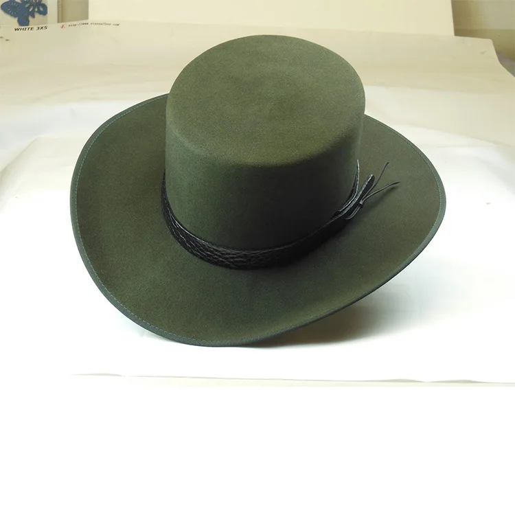 

Flat-Top Sheepskin Hat Solid Color Sheepskin Felt Hat Leather-Trimmed Pure Wool Felt Hat