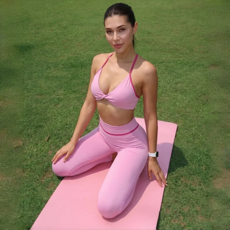 Elastic Padded Sports Bra Tight Hip Sculpt Yoga 2Pcs Suit For Women Jogging Street Gym Western Style Training Two Piece Outfit