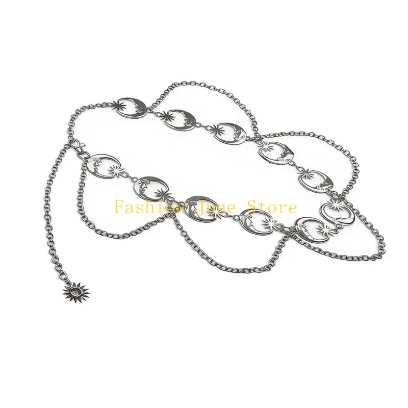 N5KA Sophisticated Metallic Waist Accessory Elegant Moon Star Detailing for Party