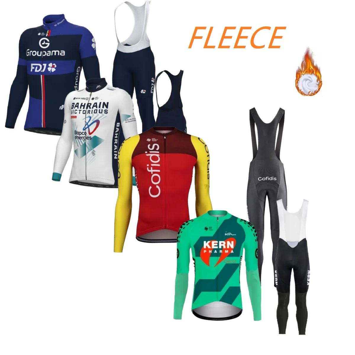 

WINTER FLEECE THERMAL BAHRAIN COFIDIS FDJ KERN PHARMA TEAM Long Sleeve Cycling Jersey + Bib PANTS Ropa Ciclismo With 7 Hours Pad