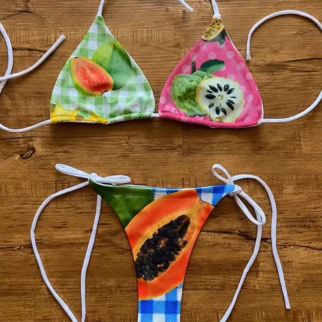 Traje de baño Y2k 2000s con estampado de letras, sujetador acolchado push-up, Tanga, traje de baño de dos piezas, ropa de playa, traje de baño para mujer, conjunto de Bikini Sexy