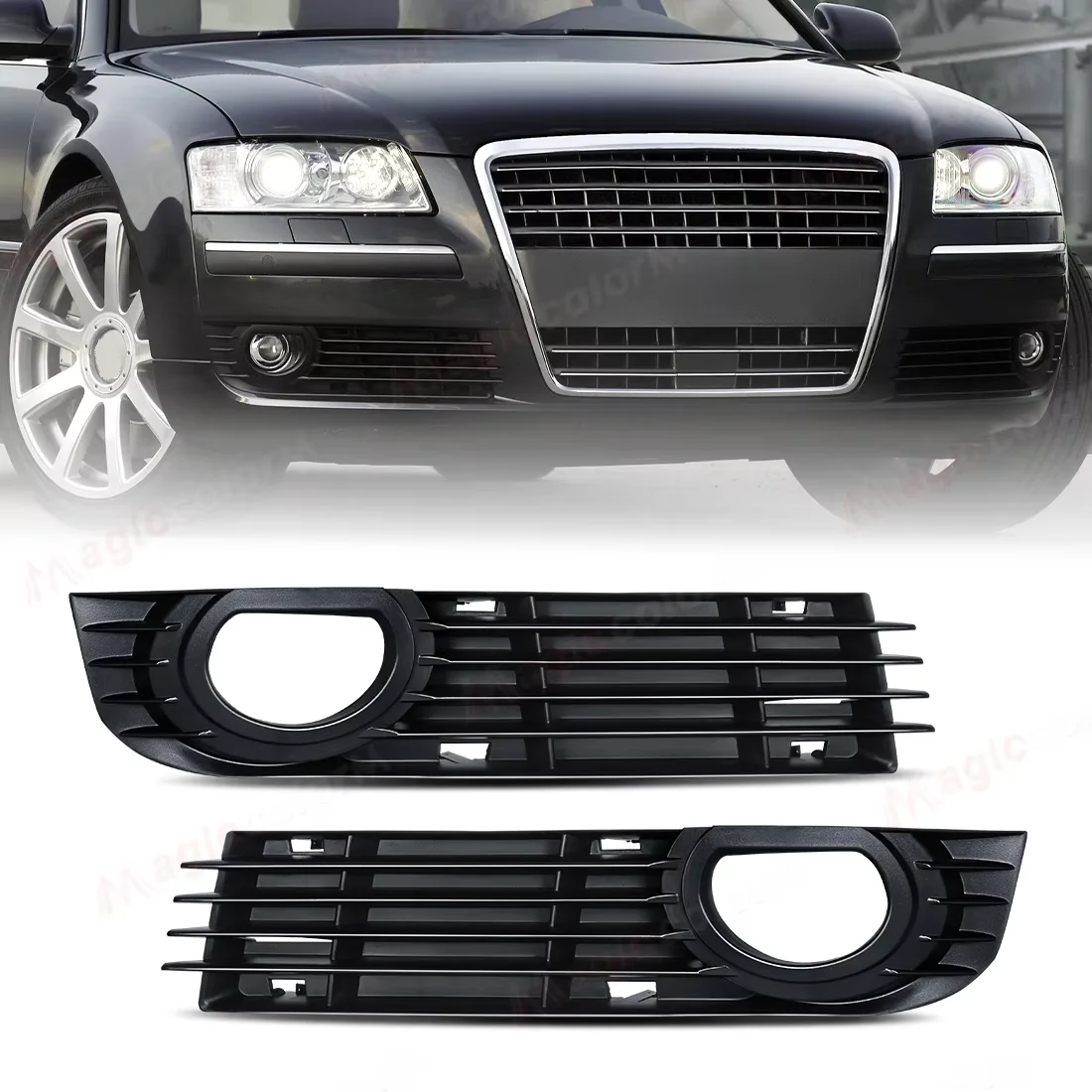 

Car Accessories Fog Lamp Frame For Audi A8 D3 2006 2007 Fog Light Grille Front Bumper Cover Foglights Racing Grill 8E0807681AD