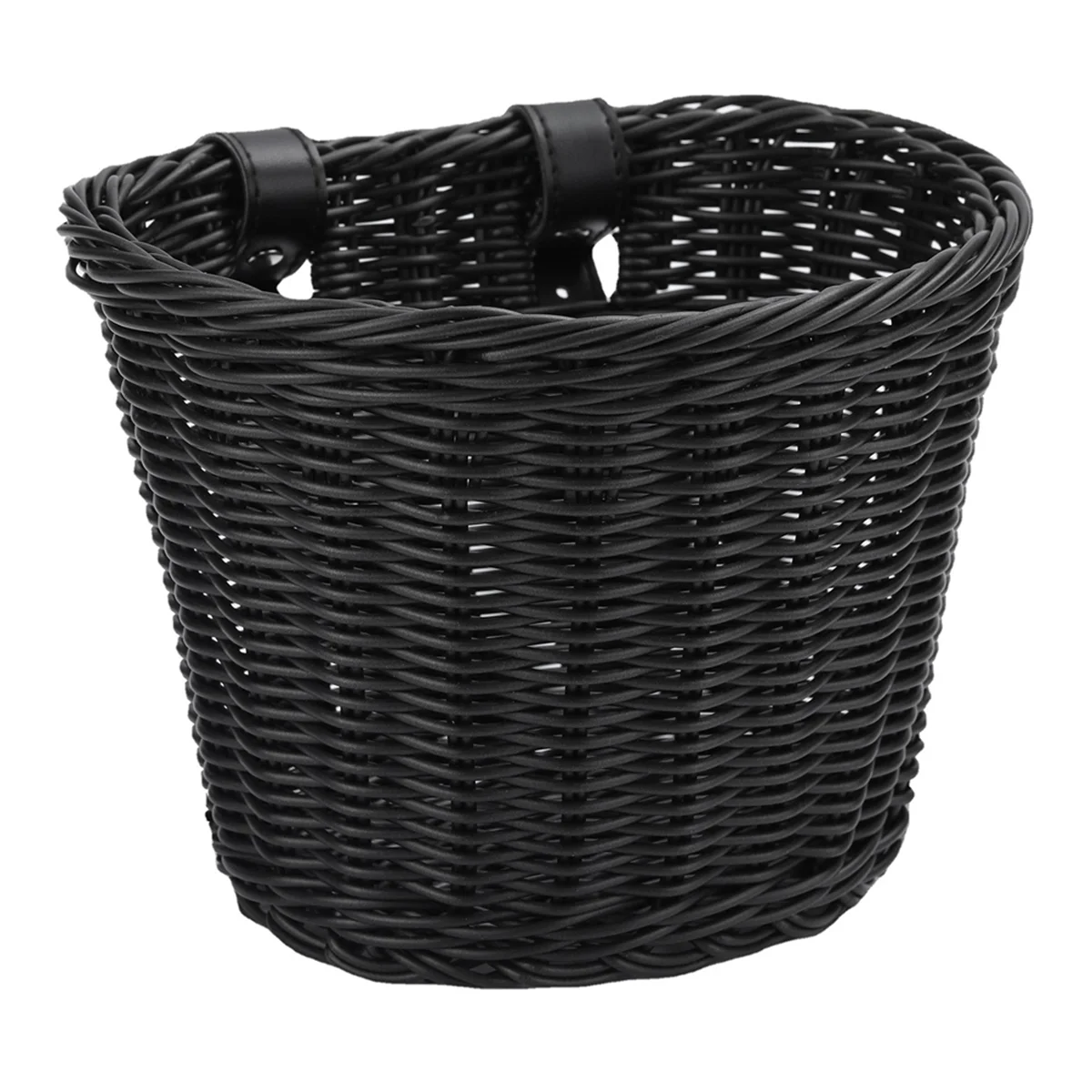 AB31 1Set Rattan Wicker Bicycle Front Basket+Bell+Tassel+Stickers Adjustable Handwoven Adult Bike Handlebar Accessories Black