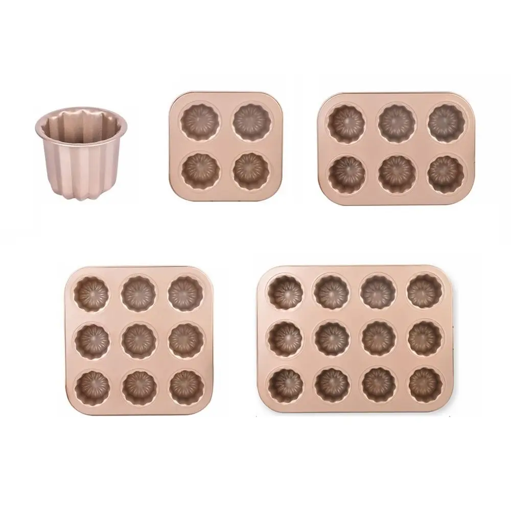 Carbon Steel Cannele Mold Non-stick Coating High Heat Transfer Efficiency Cupcake Pan 4/6/9/12 Cavity Pastry Decorating Tool
