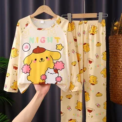 Sweet Pompompurin Pajamas Kawaii Sanrio Cinnamoroll Thin Long-Sleeved Top Cartoon Cute My Melody Children Clothes Gift for Kids