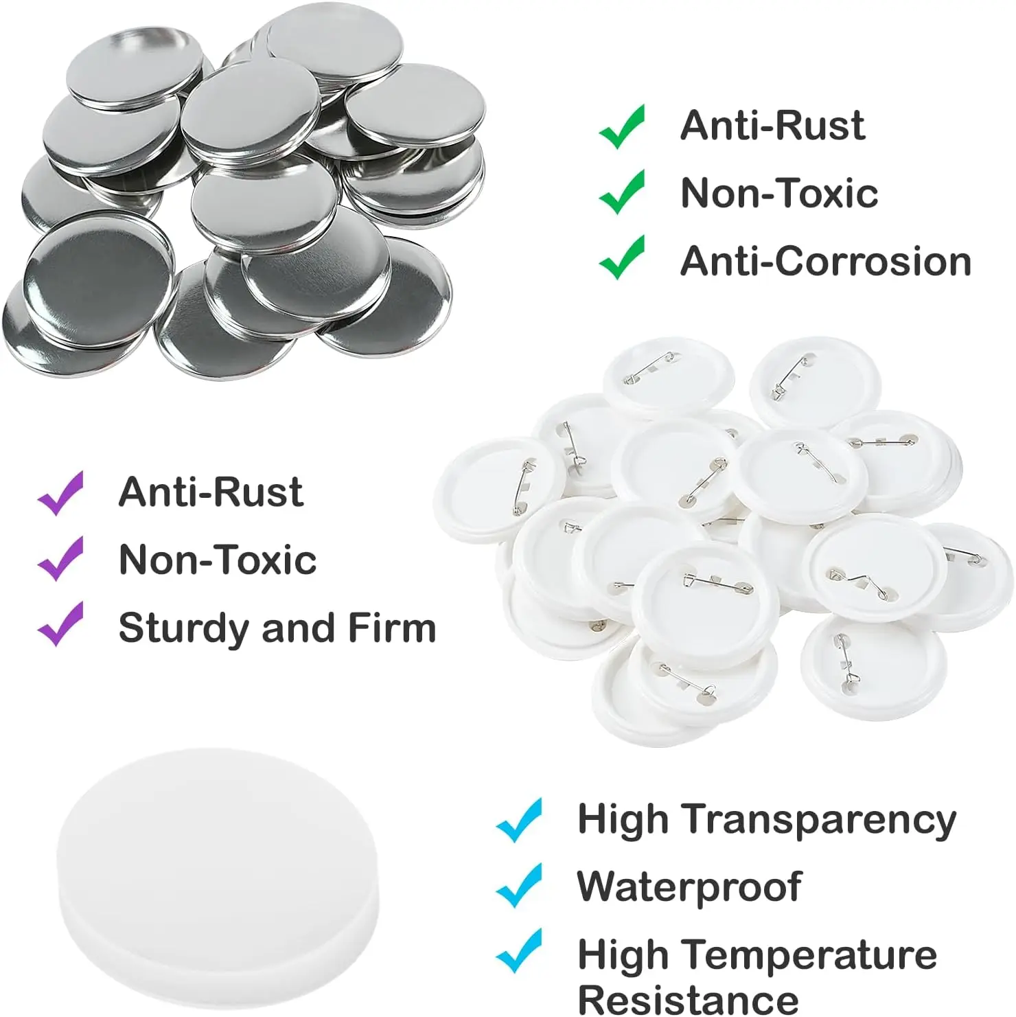 HTVRONT 100 Pcs Plastic Button Pins for Button Maker Machine 58mm Round Badge Making Supplies with Plastic Shell Back Cover
