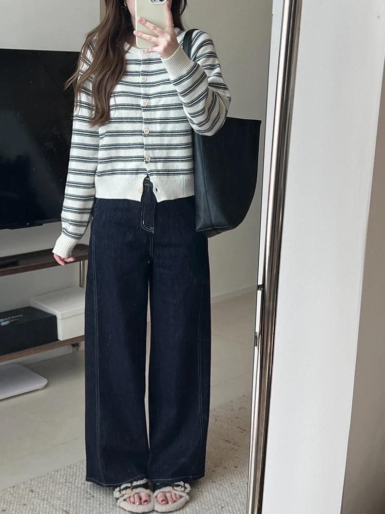 

Широкие джинсы с высокой талией в стиле ретро, женские новые осенне-зимние свободные удобные утягивающие длинные брюки из хлопка