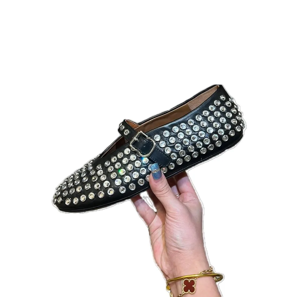 

2024 Top Quality Fashion Design Women Shoes Diamond Studded Genuine Leather Women's Shoes