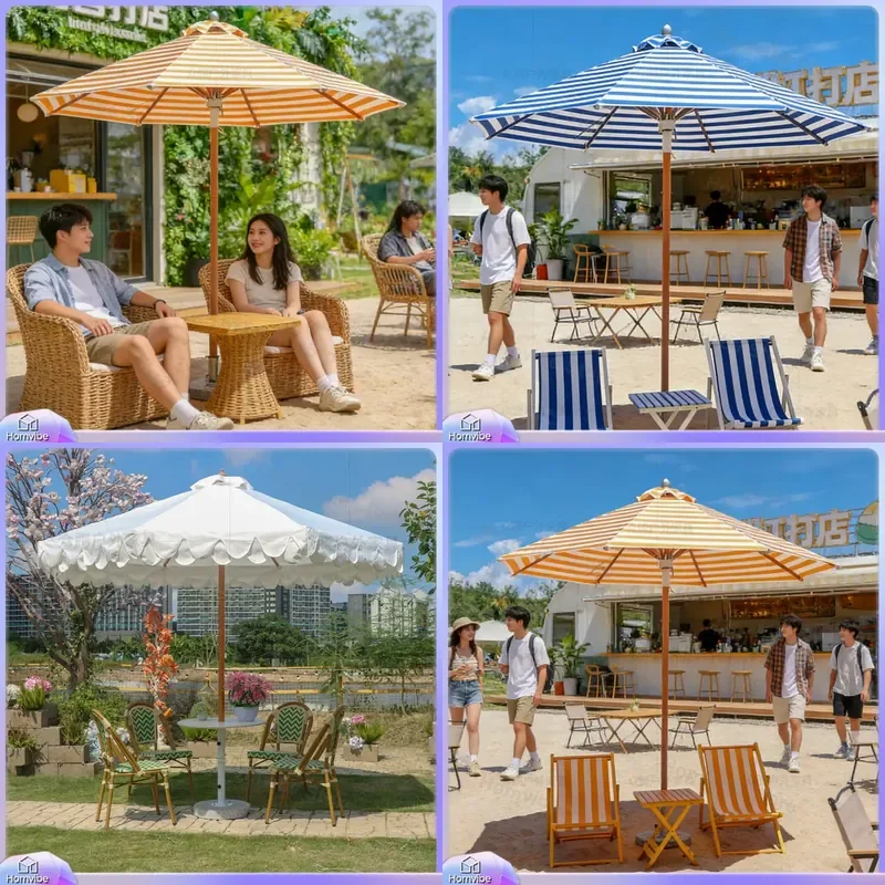 Outdoor Patio Umbrella Large Striped Parasol Central Pole Sun Shade for Garden Courtyard Beach Hotel Commercial Use