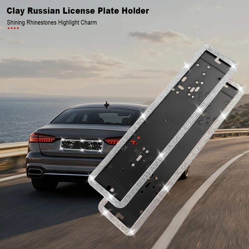New Color Diamond Russia European Car License Plate Frame Luxury Rhinestone Stainless Auto Registration Plate Holder Decorate