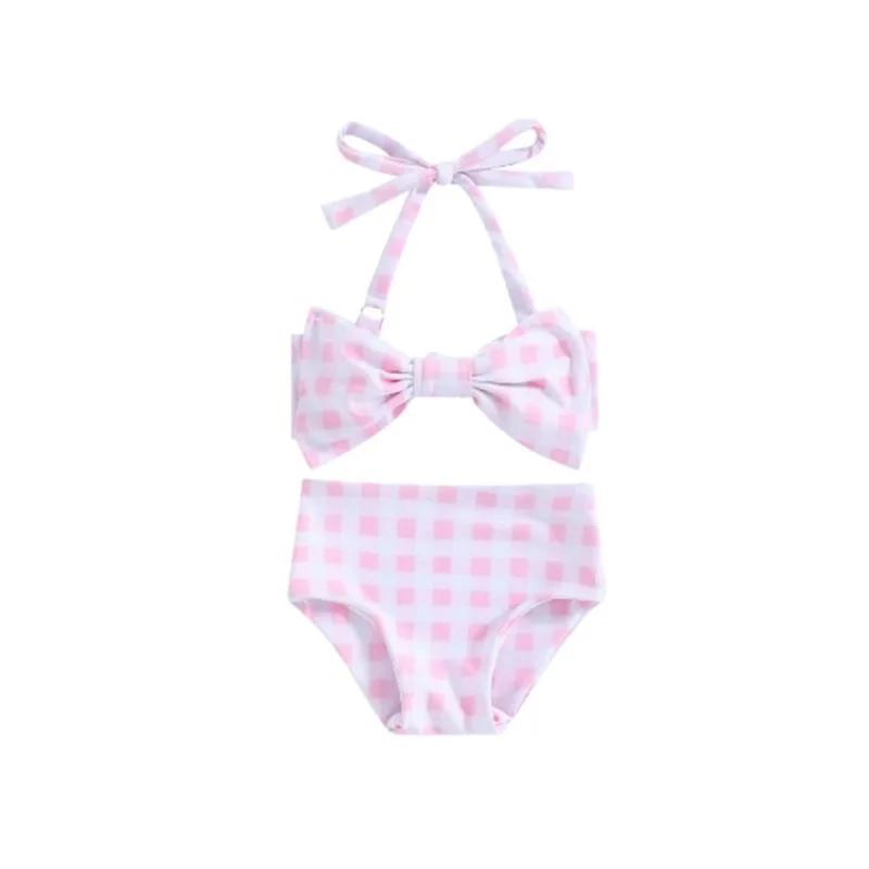 Handmade 85-120cm Silicone Doll Bikini Swimsuit Halter Bathing Suit With Big Bow, Two‑Piece Summer Swimwear Doll Clothes