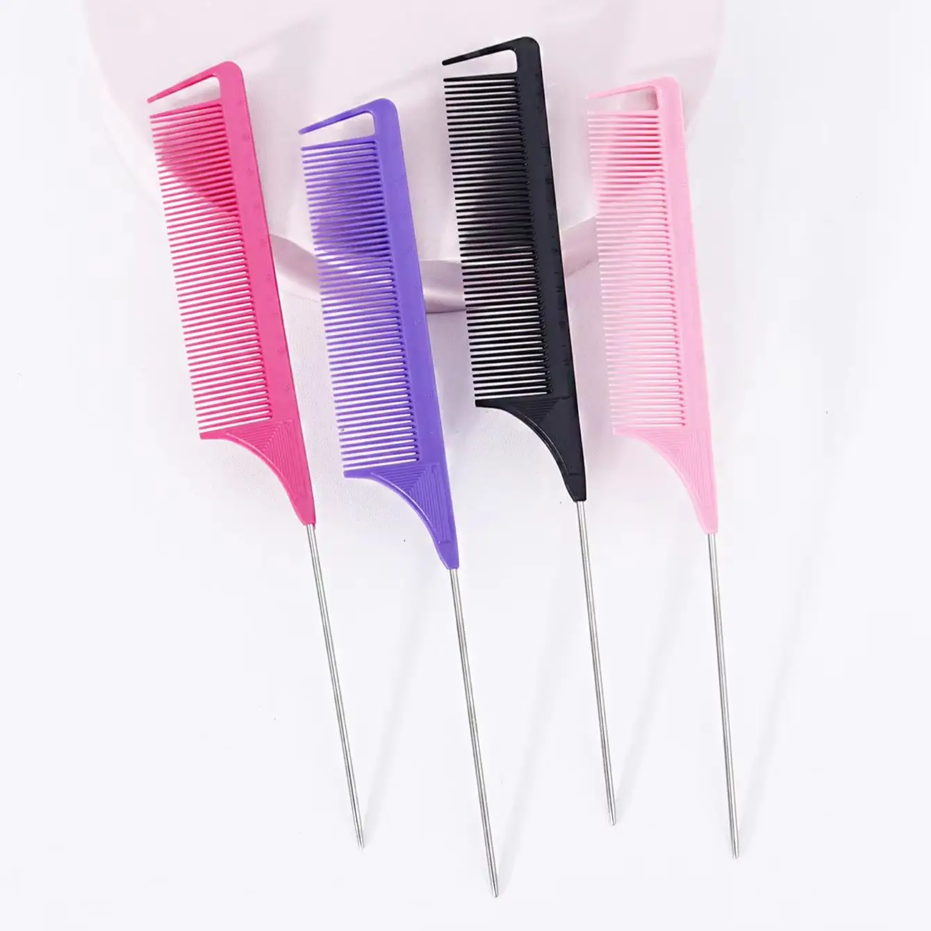 

4pcs multi-color professional fine tooth anti-static comb, stainless steel needle tail Special for real hair wigs