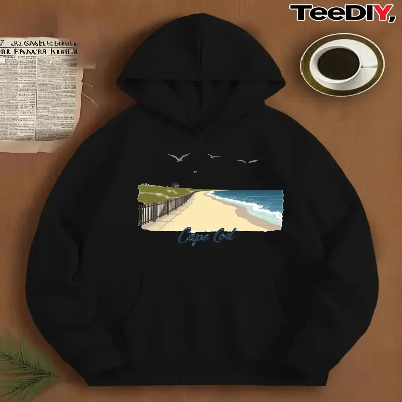 Winter Fall Oversize Women Female Sweatshirt Plus Size Clothes Beach Cape Cod Graphic Street Style Round Neck Cotton Fabric Y2k