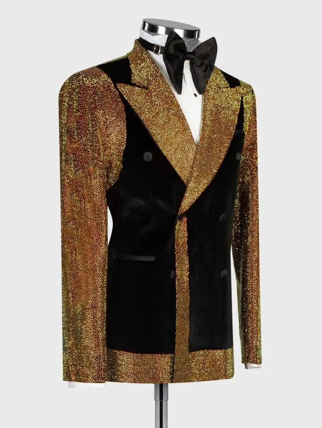 Elegant Golden Beads Men Suits Peaked Lapel Customized Groom Party Tuxedos 2 Pieces Sets Male Blazers Fashion Costumes Homme