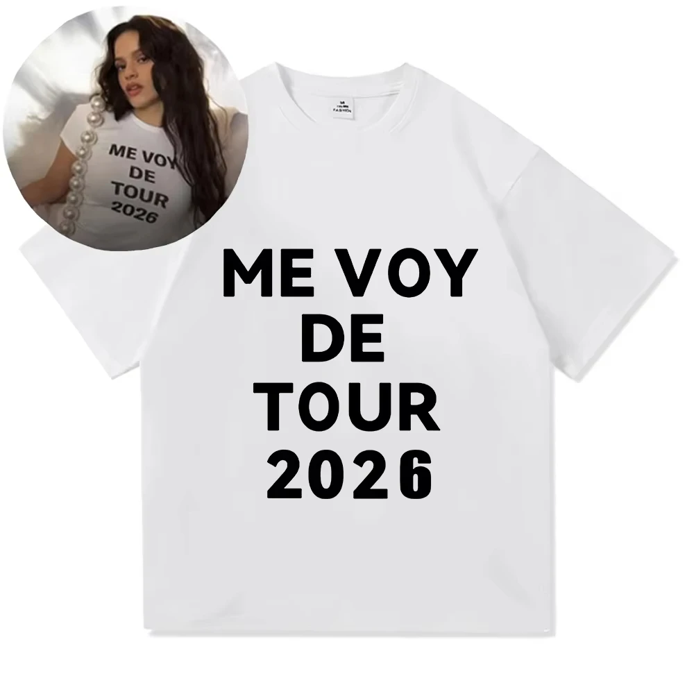 Camiseta Rosalía Rosalia ME VOY DE TOUR 2026 de manga corta de algodón para mujer, camisetas con cuello redondo, camiseta informal holgada para mujer y hombre, ropa de calle
