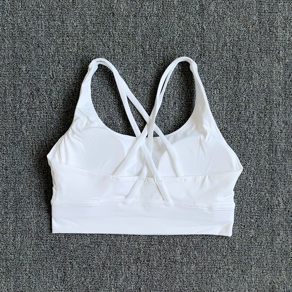 Solid Color Soft Cross Back Women Fitness Bra Tights Yoga Vest High Strength Shockproof Gym Sports Top Push Up With Chest Pad