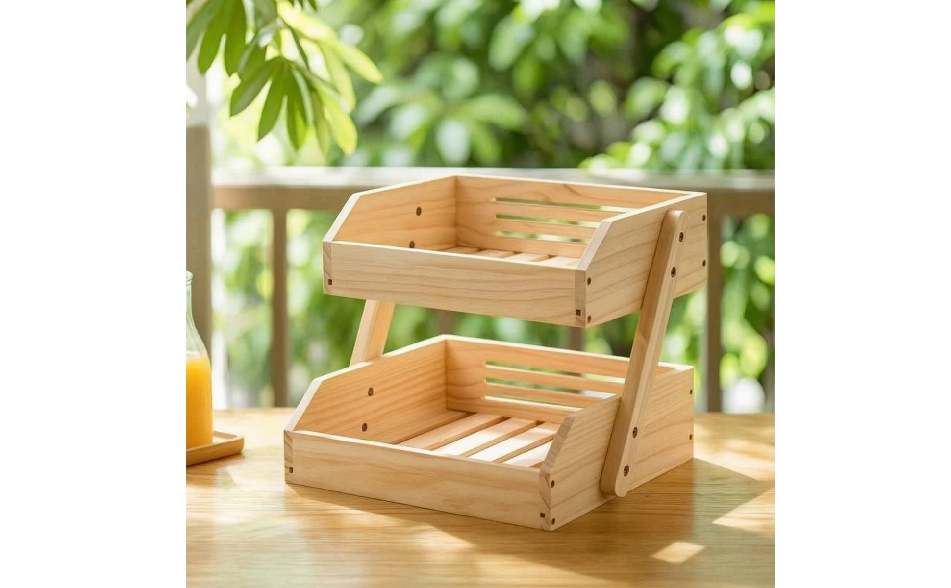 Kitchen Countertop Organizer Ventilated Kitchen Rack with Trays Wooden Storage Rack Open-Front Countertop Organizer Space-Saving