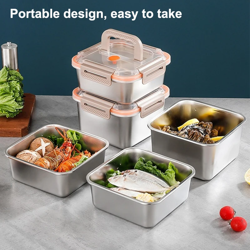 

304 Stainless Steel Kitchen Fresh-Keeping Box Bento Lunch Box Portable Sealed Food Storage Containers For Work Picnic Tableware