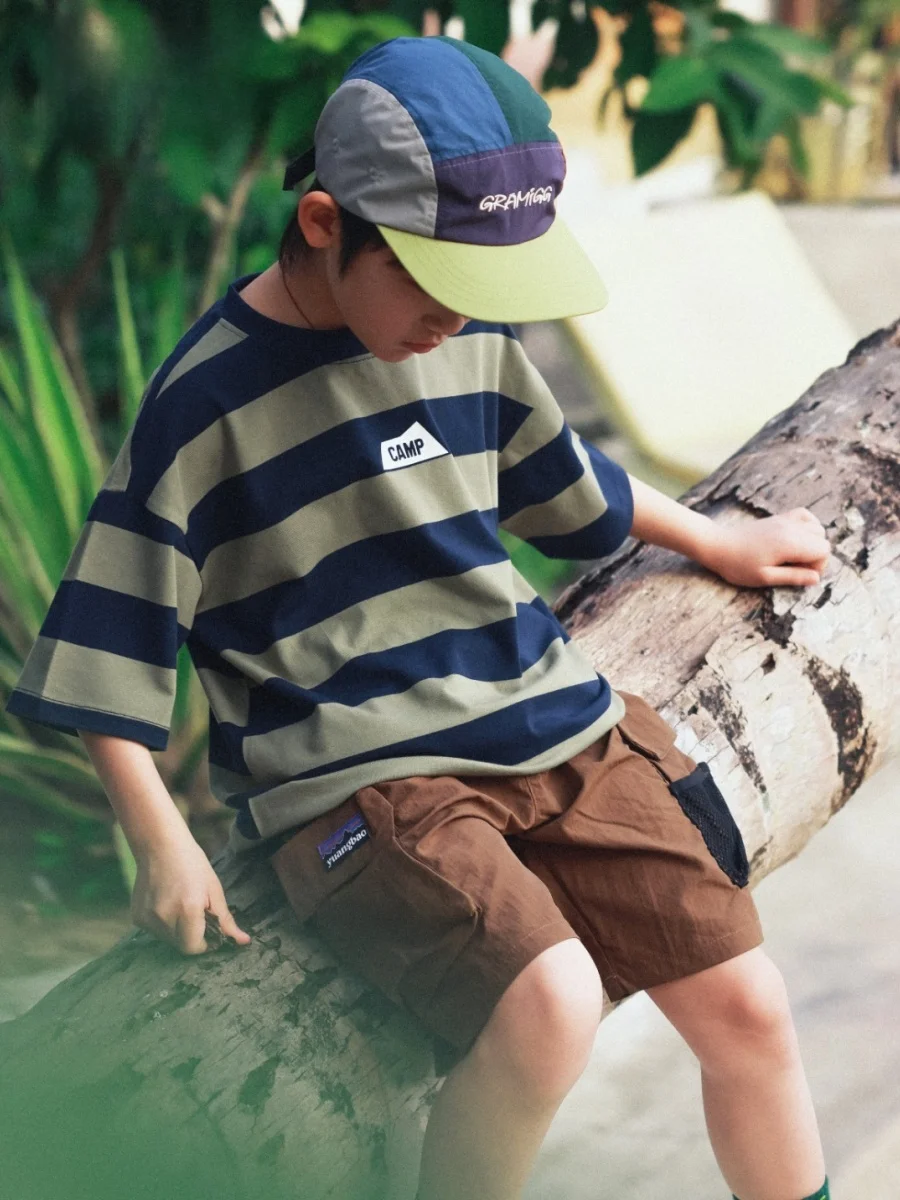 FaceC Summer 2026 Kids' Outdoor Soft Skin-friendly Loose Short-sleeved T-shirt for Boys Breathable Cotton Polyester Blend