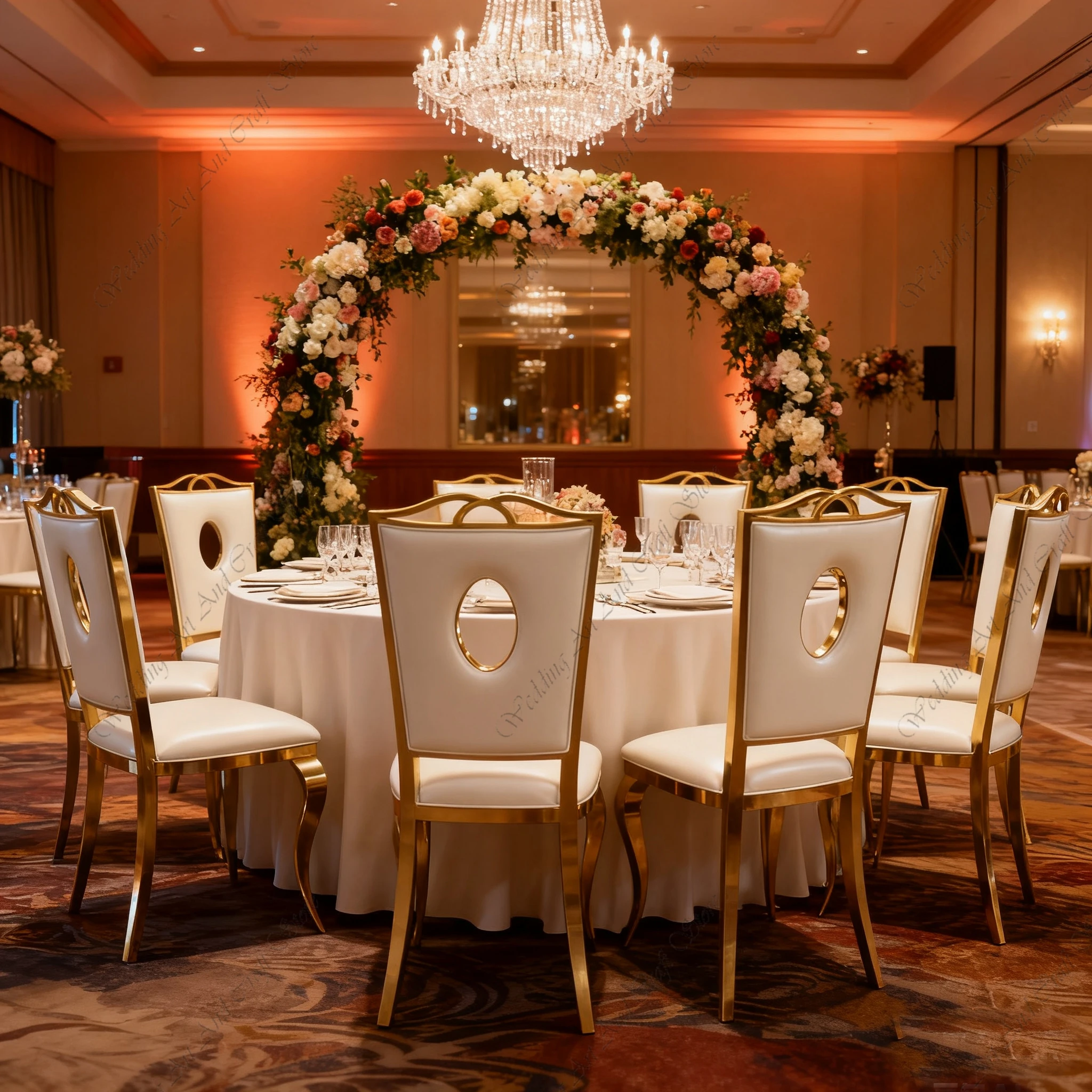 56pcs f30 Hot Sale High Back Leather Wedding Chair Stainless Steel Banquet Hotels Gold Plating Soft Bag Back Room Chair ivy390
