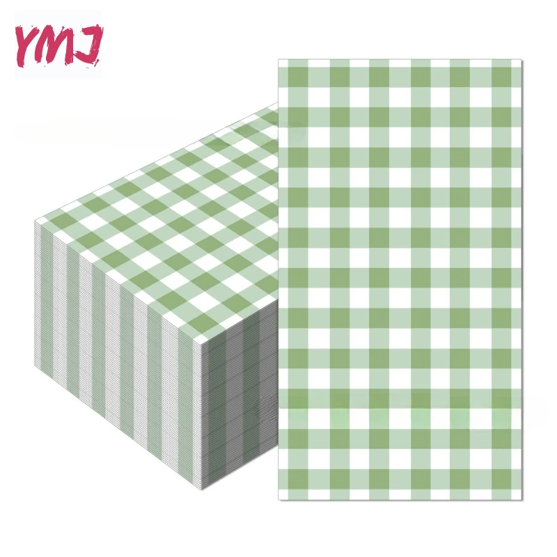 Green checkered colorful printed napkins disposable hotel cafe decorative pure wood pulp paper towels 2-Ply 20pcs/Pac 33*40cm