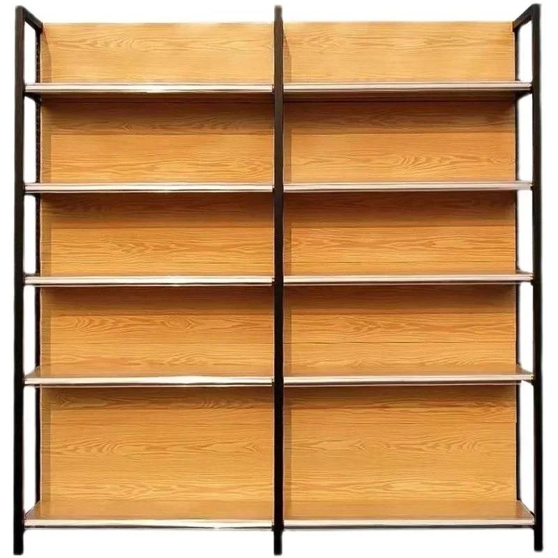 Factory Customized Color Size New Style Back Panel Shelf Single Sided Supermarket Display Shelves For Stores Wood Grain Shelf