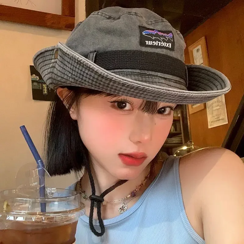 2025 جديد! قبعة رعاة البقر الغربية المستوحاة من اليابانية للأطفال - قبعة دلو صيفية مغسولة ذات حافة كبيرة للمشي لمسافات طويلة في الهواء الطلق والحماية من الشمس