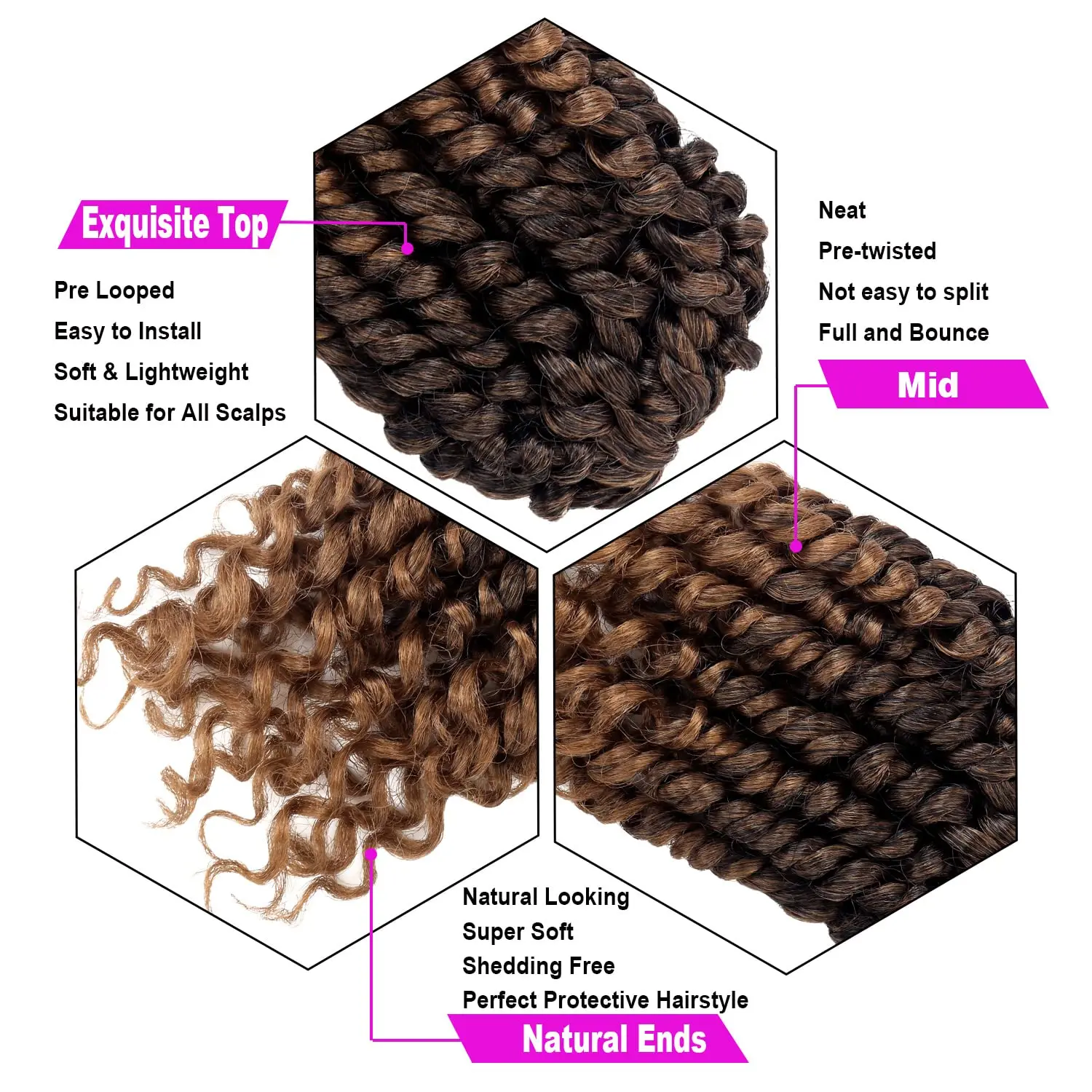 Cheveux torsadés au crochet pour femmes et enfants, cheveux torsadés pré-bouclés, tressage court, passion, 8 po