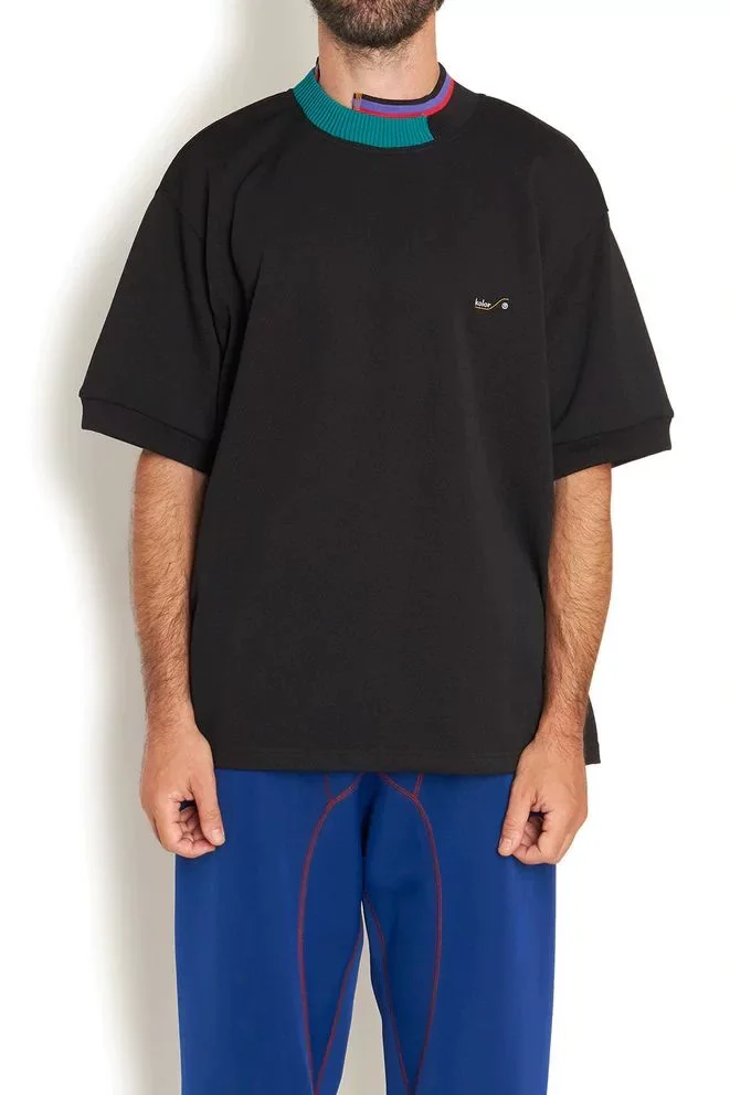 Gali Same Style Kolor Round Neck Loose Short Sleeve T-shirt with Misaligned Collar Top for Men and Women