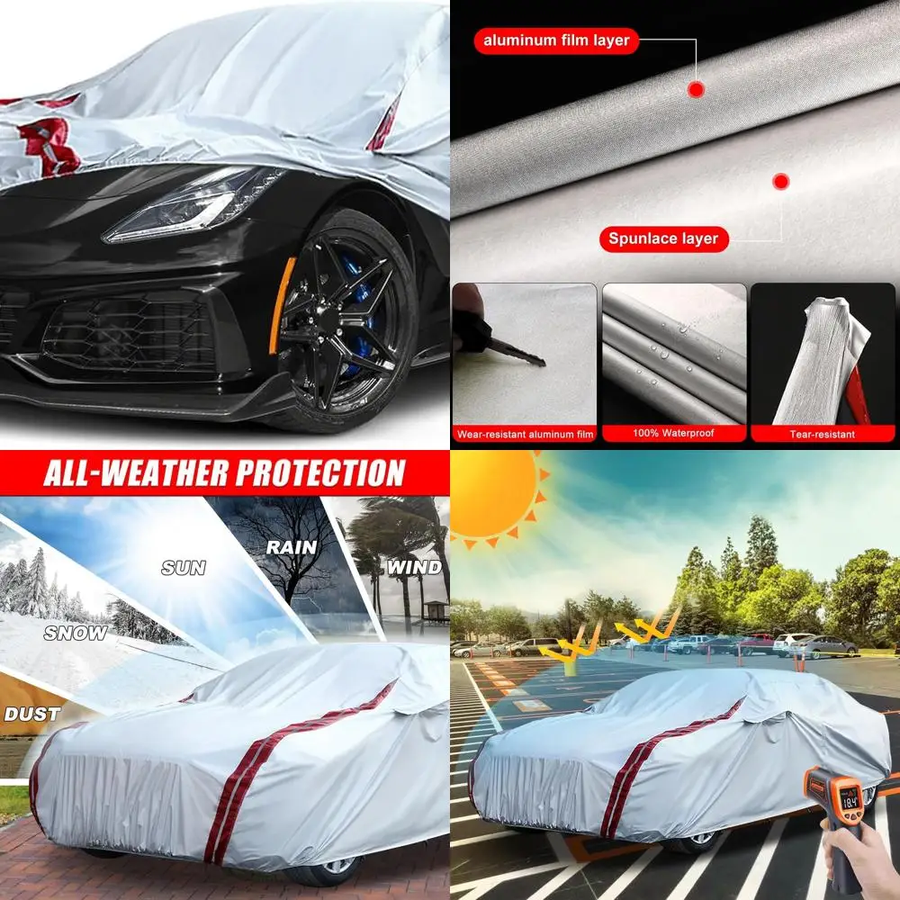 

Custom-Fit 6-Layer Weatherproof Car Cover for 2014-2019 Corvette C7 with Zippered Door and 18 Wind Bands