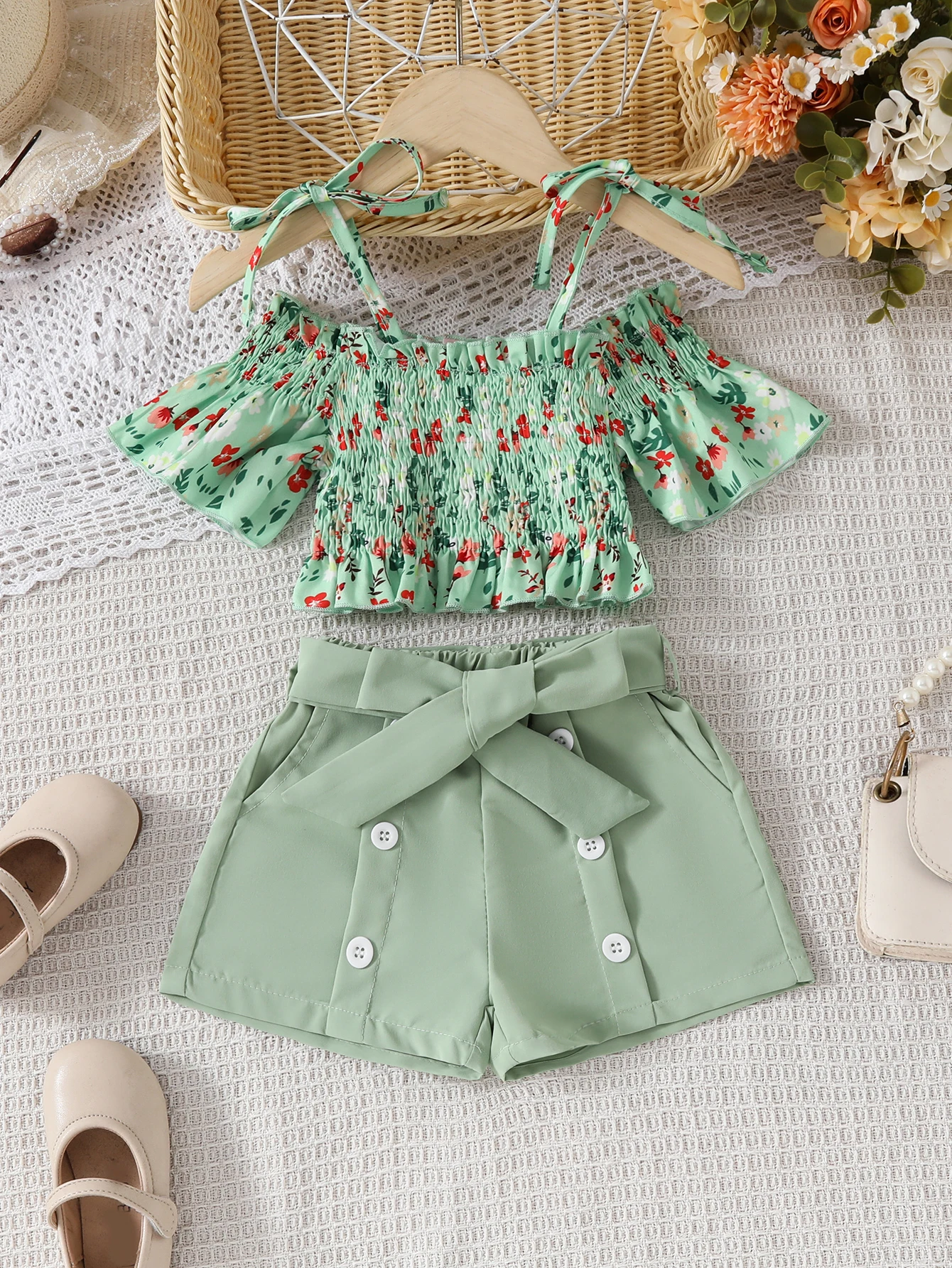 Ensemble 2 pièces pour bébé fille, débardeur et short décontractés à imprimé Floral, printemps et été