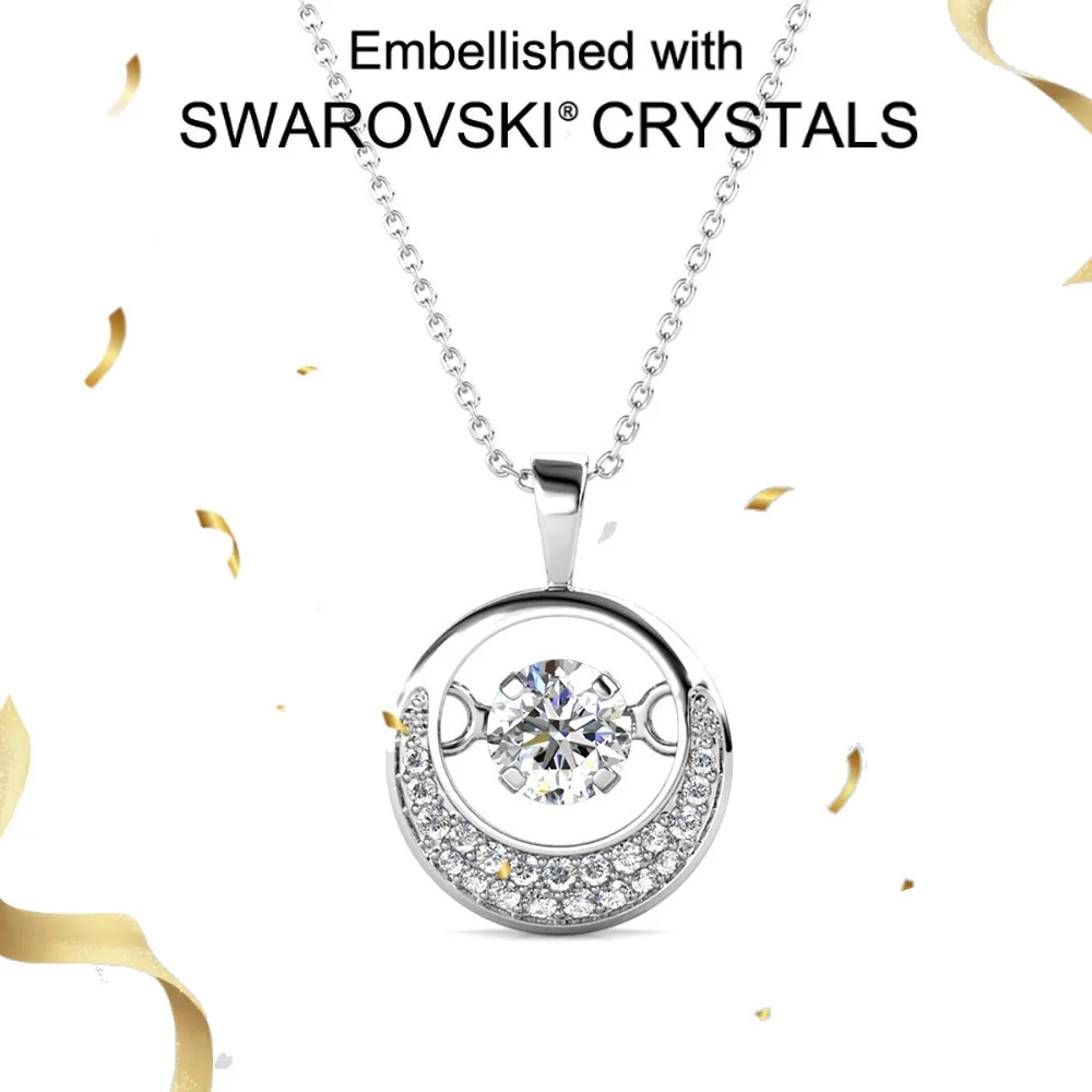 

Daisini 925 Sterling Silver Swarovski Crystals Flexible Design Round Cut Hellow Out Pendant Necklaces for Women Fine Jewelry