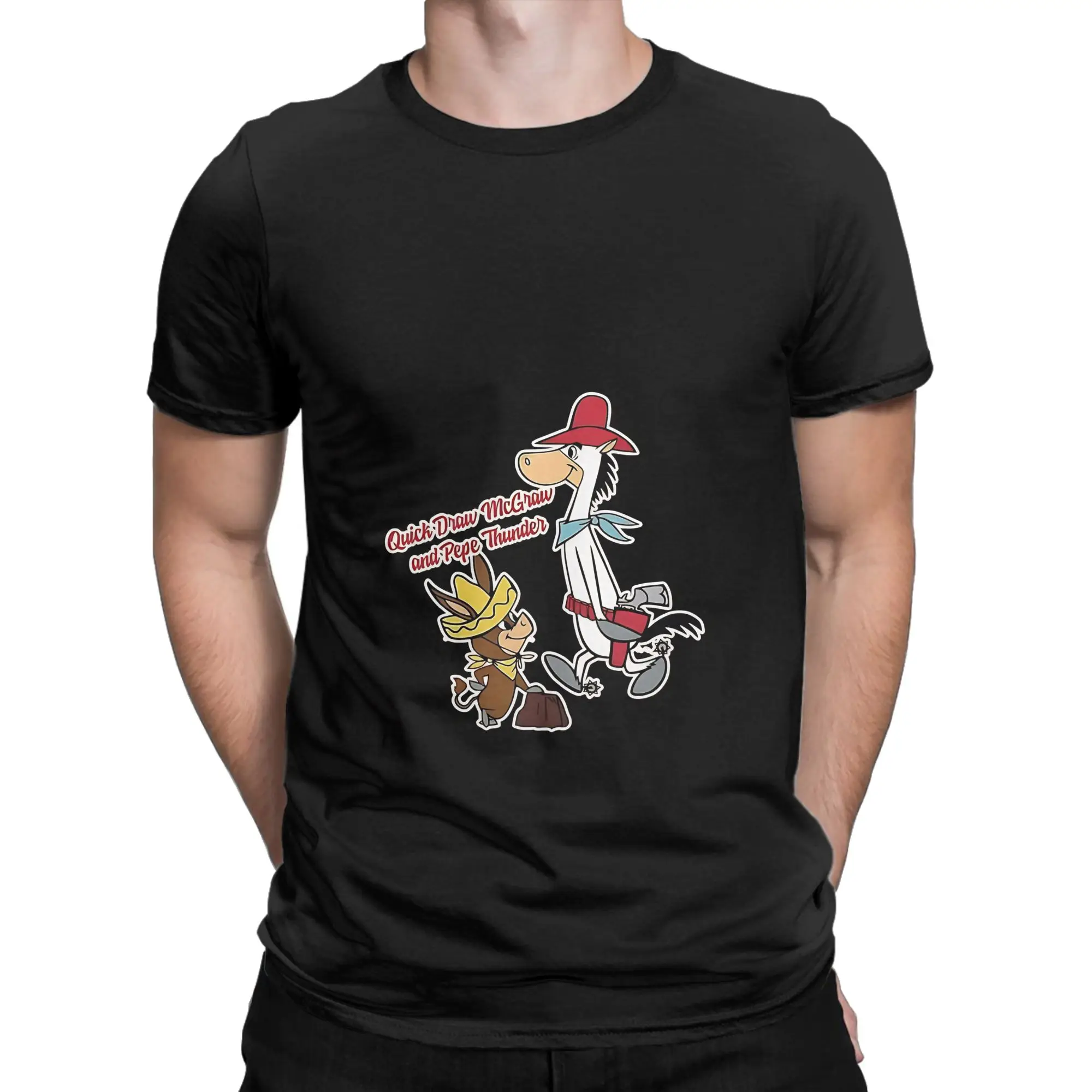 Retro TV Quick Draw Mcgraw, Pepe Thunder Graphic Funny 100% Cotton T-Shirt Quick draw mcgraw svg Tops Tees For Men