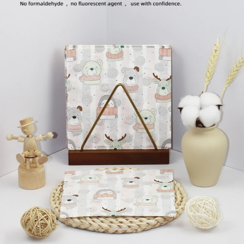 20pcs/Pac 33cm 2-Ply Cartoon Print Napkins Cute Bear Pattern Square Napkins Paper Placemats Cute Colourful Paper Napkins Cheap