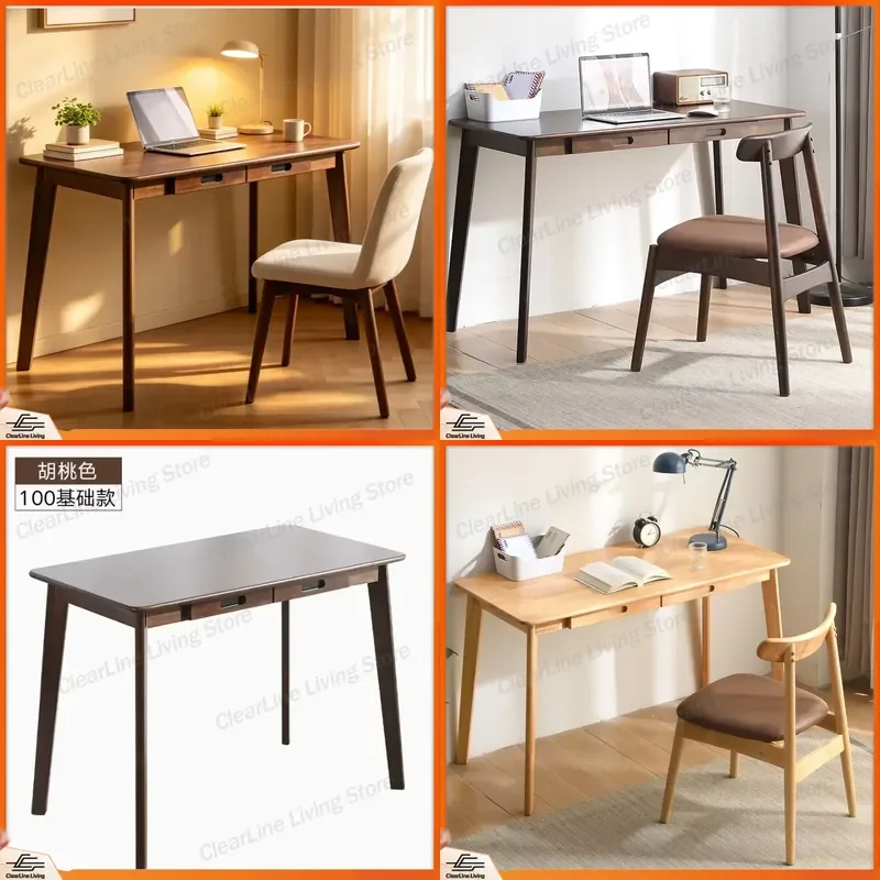 Nordic Style Solid Wood Computer Desk with Bookcase All Wood Study Table for Home Office Use