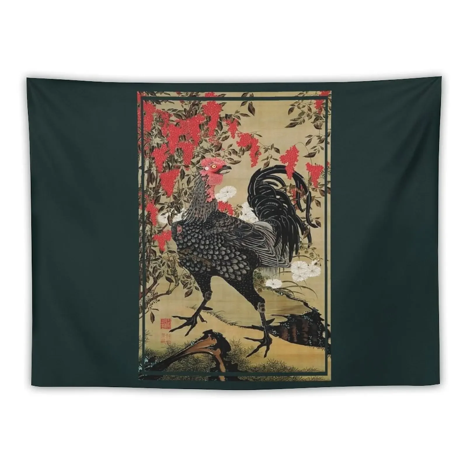 Nandina and Rooster by Ito Jakuchu Tapestry Aesthetic Room Decor Korean Aesthetic Room Decorations Tapestry