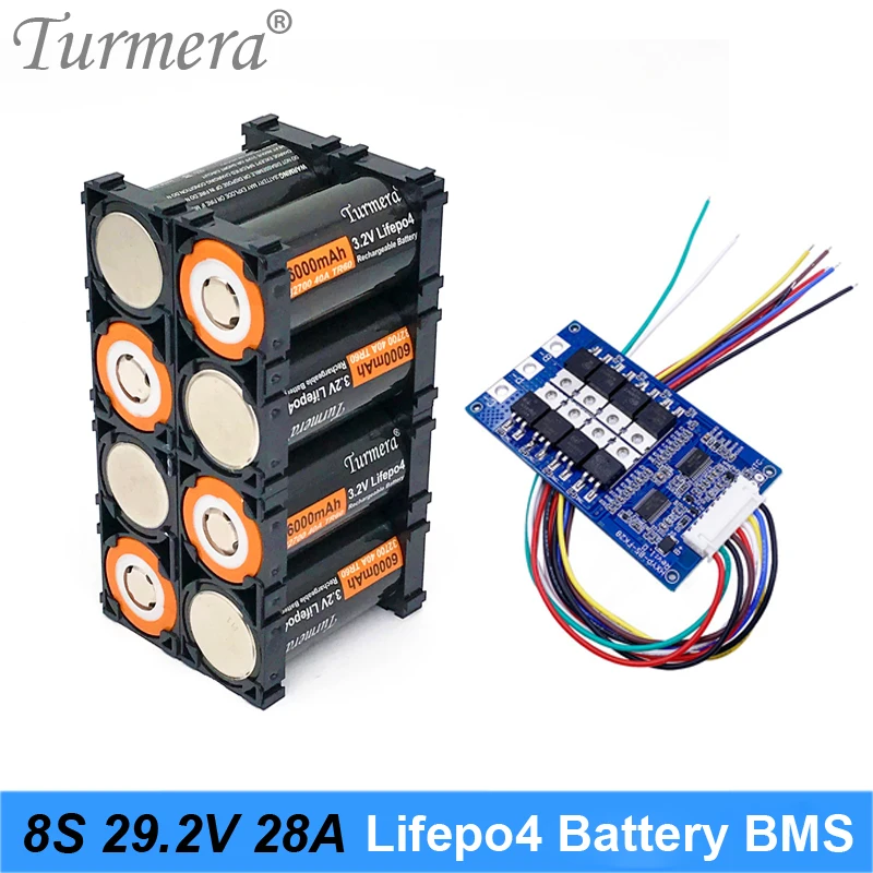 

Turmera 8S 24V 29.2V 28A Lifepo4 Battery BMS Balance Protected Board for 18650 32650 32700 33140 Lithium Iron Phosphate Cell Use