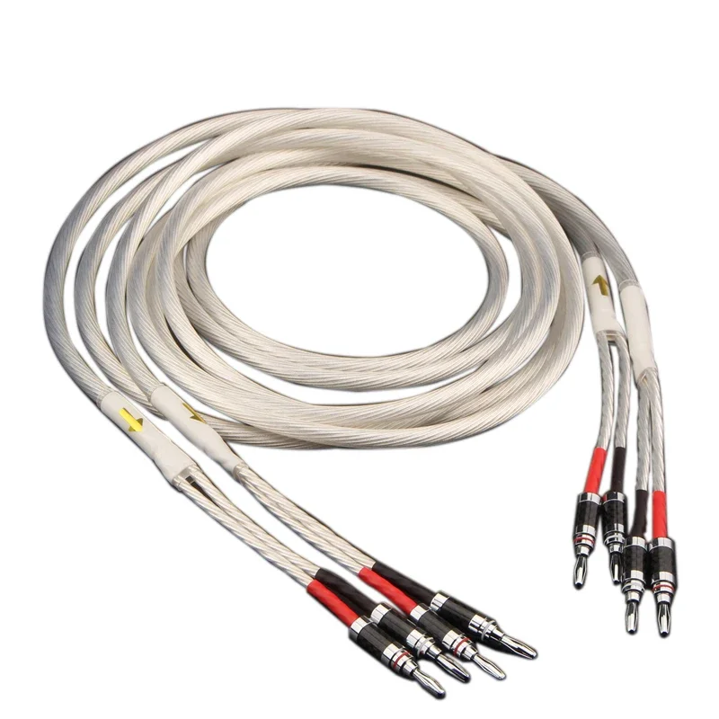 Pair Silver Plated Speaker Cable with Y Spde Plug Banana Plug connector for Hifi Audio Systems High Quality